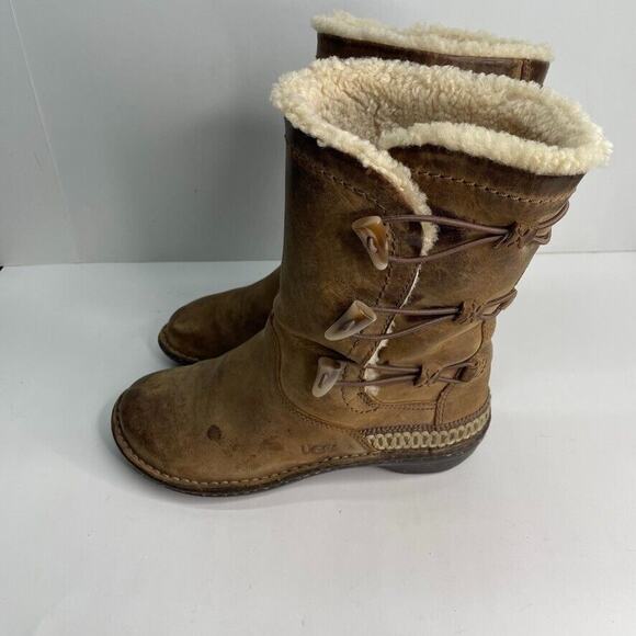 Ugg Kona 5156 Boots Women’s Size 7 Chestnut Suede Leather Shearling Toggle Boots - Picture 3 of 9